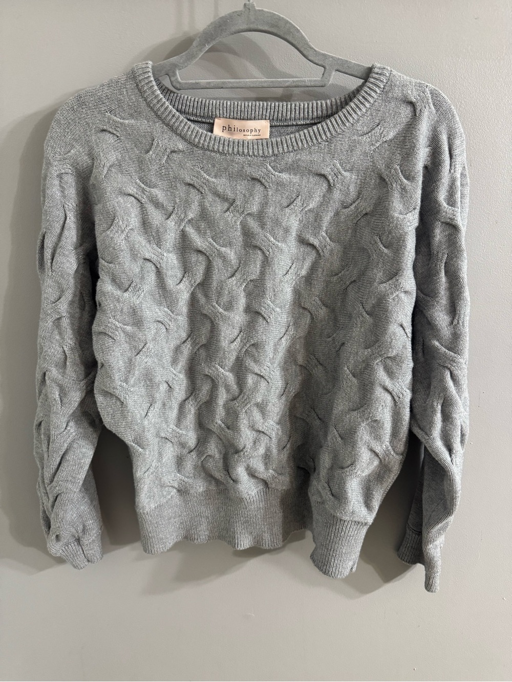 Philosophy Light Gray Cable Crewneck Sweater
